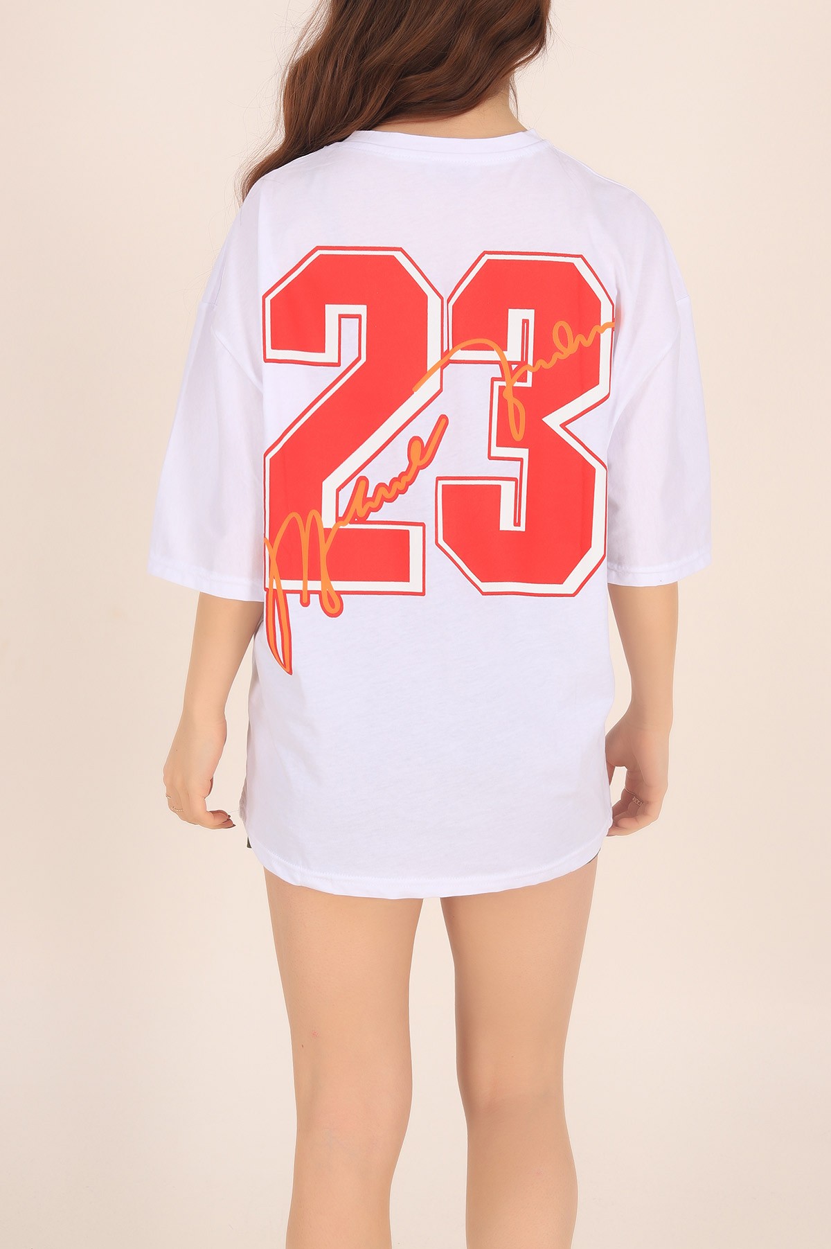 Beyaz Baskılı Oversize Tişört 169885