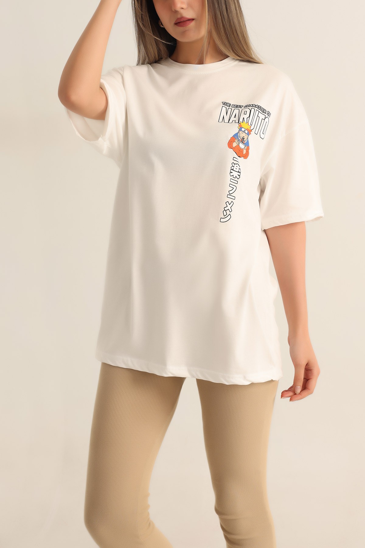 Beyaz Baskılı Oversize Tişört 184614