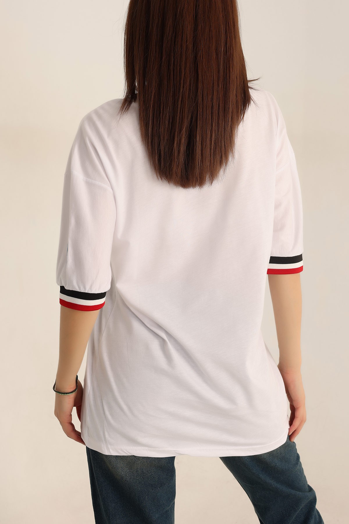 Beyaz Baskılı Oversize Tişört 193631