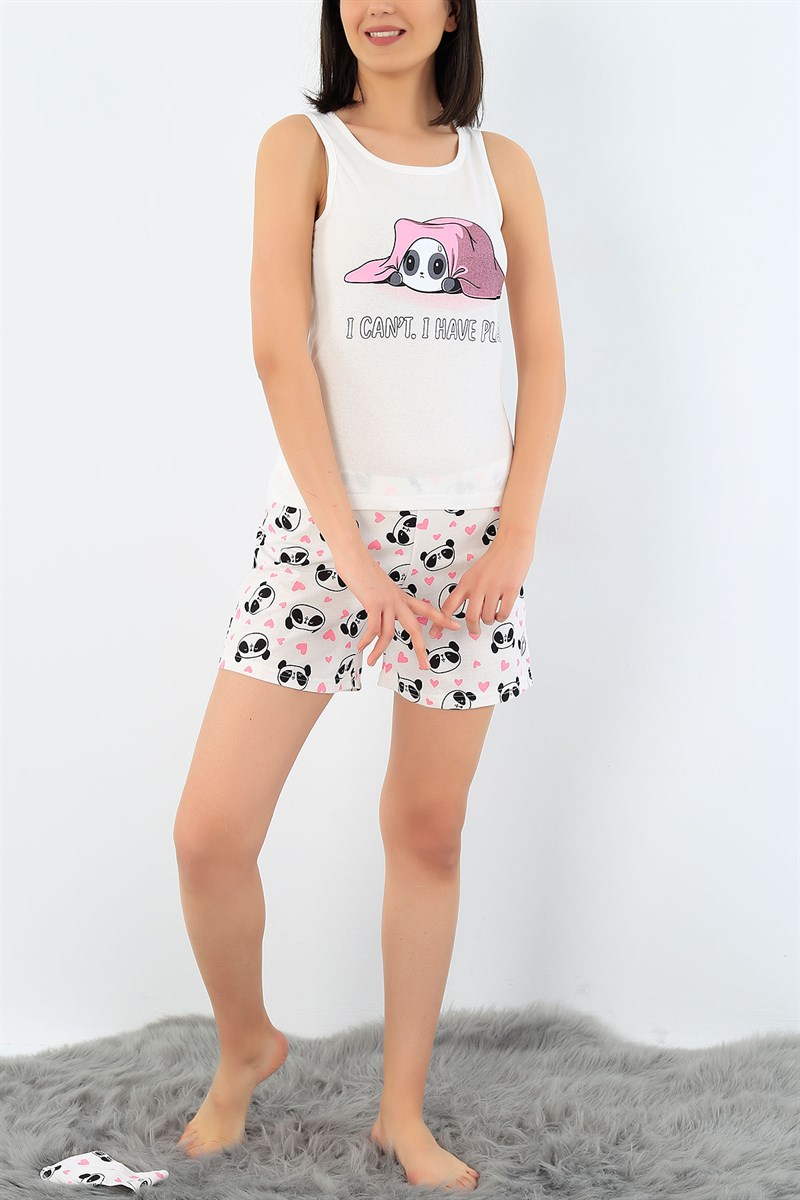 Beyaz Baskılı Pijama Takımı 32724