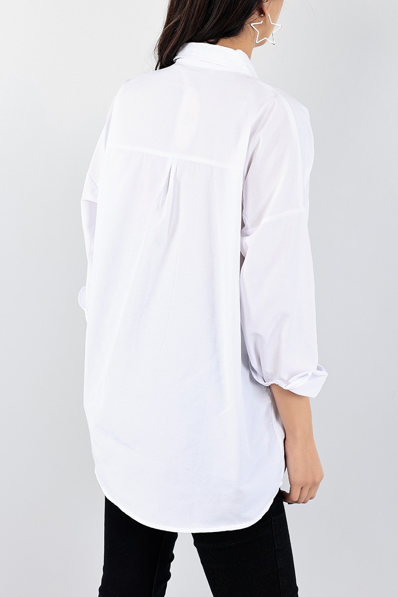 Beyaz Baskılı Poplin Gömlek Tunik 96464