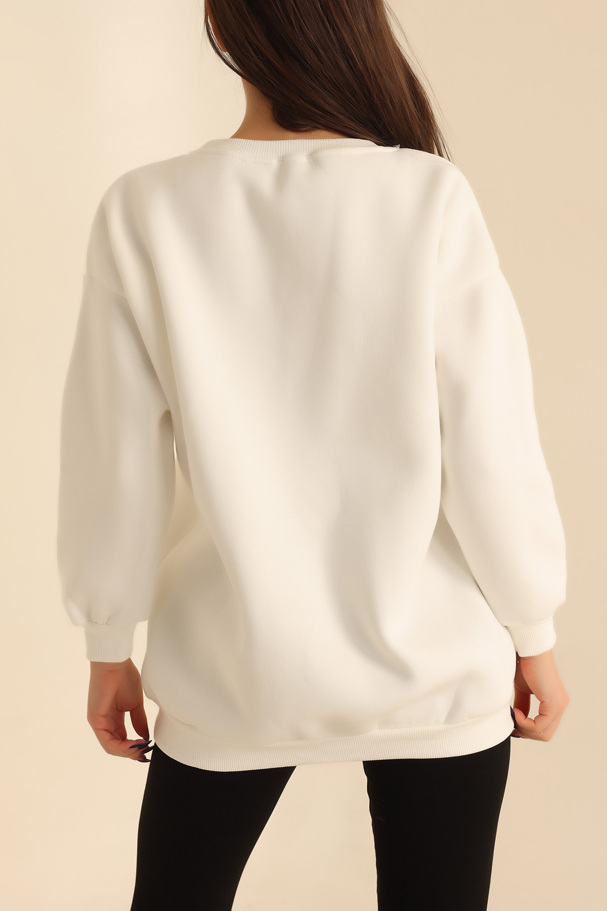 Beyaz Baskılı Şardonlu Sweat 216600