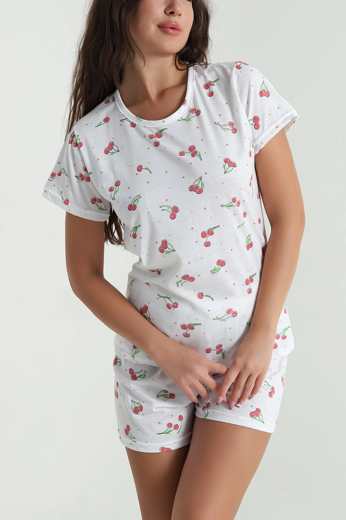 Beyaz Baskılı Şortlu Süprem Kadın Pijama Takımı 476124