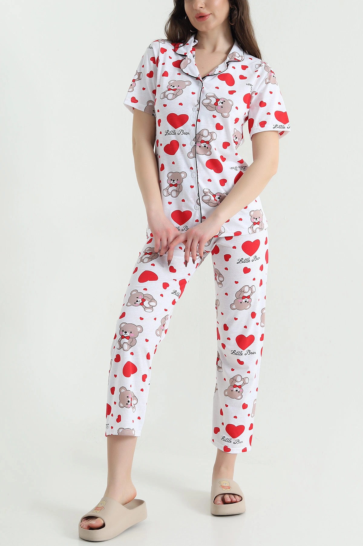 Beyaz Baskılı Süprem Kadın Pijama Takımı 438051