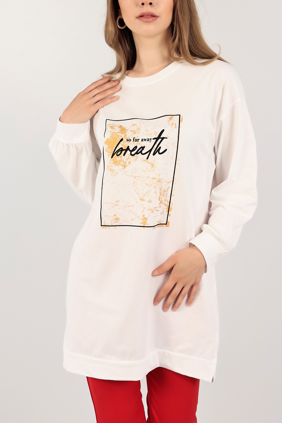 Beyaz Baskılı Yazlık Tunik 116274