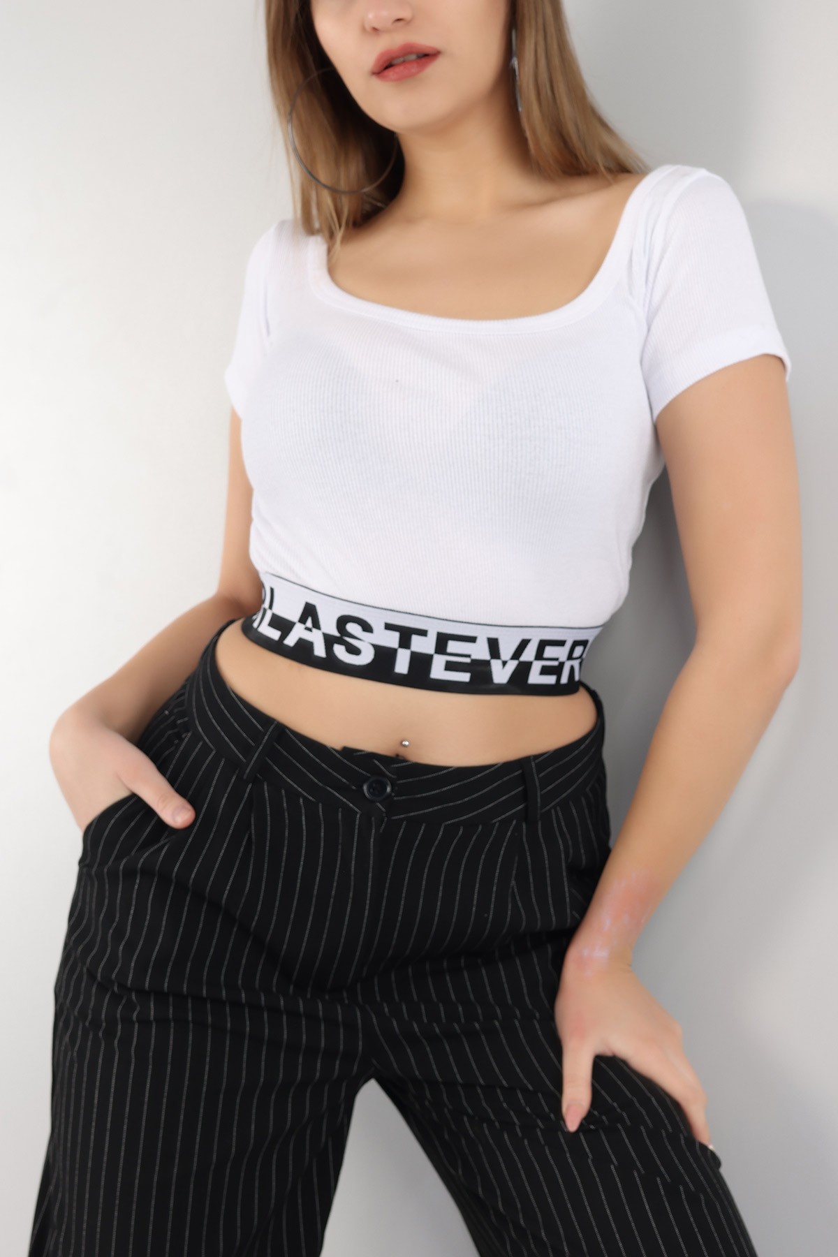 Beyaz Beli Lastikli Fitilli Bluz 170927