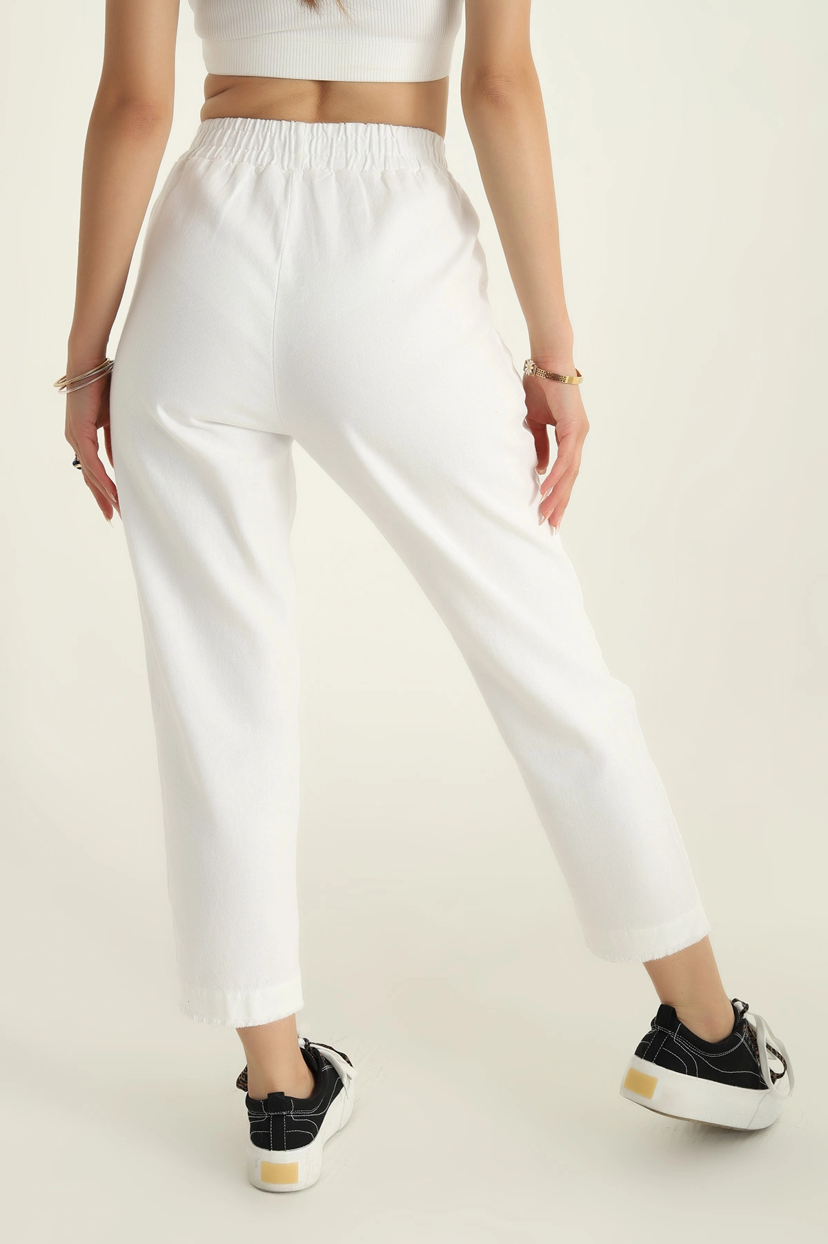 Beyaz Beli lastikli Gabardin Bayan Pantolon 297345
