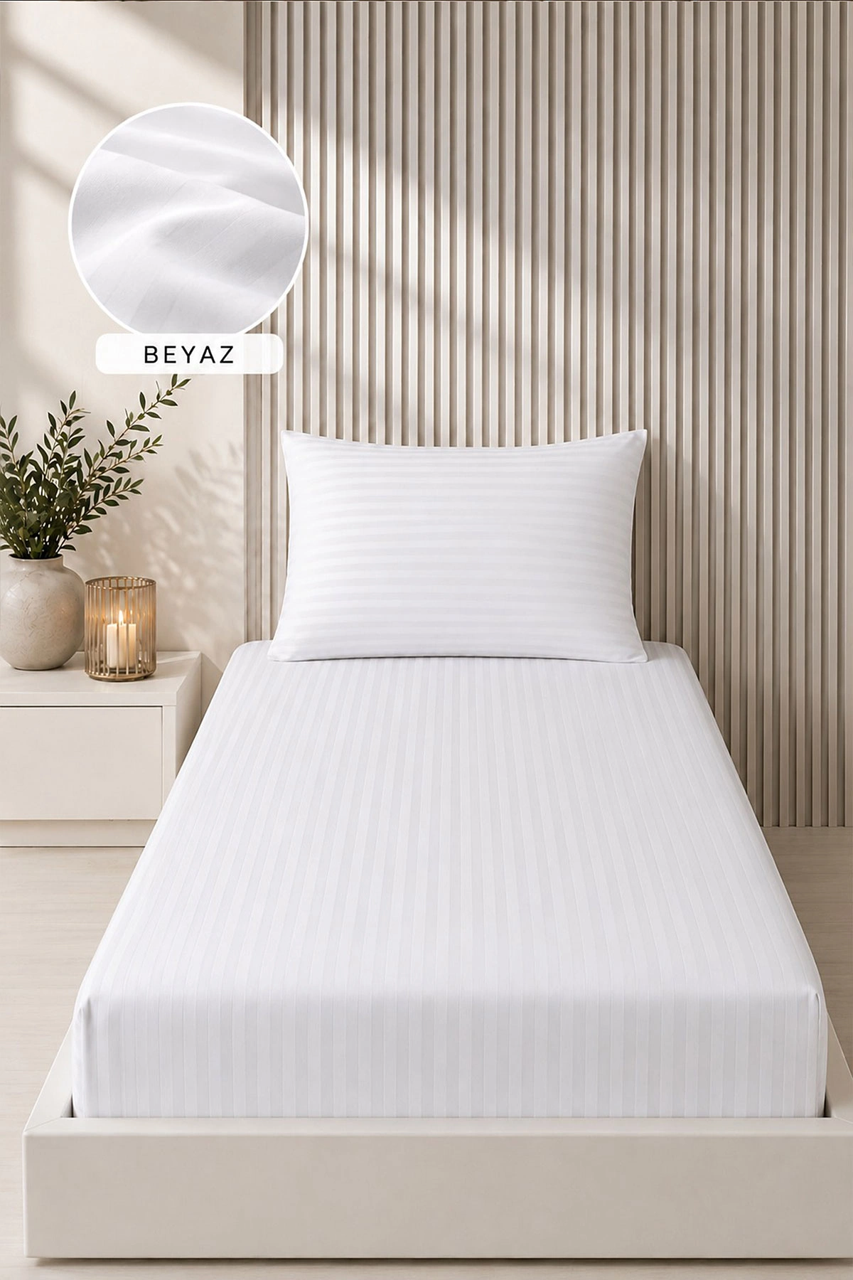 Beyaz Bella Home 100x200 Cm Tek Kişilik Çizgili Saten Çarşaf Seti 483002