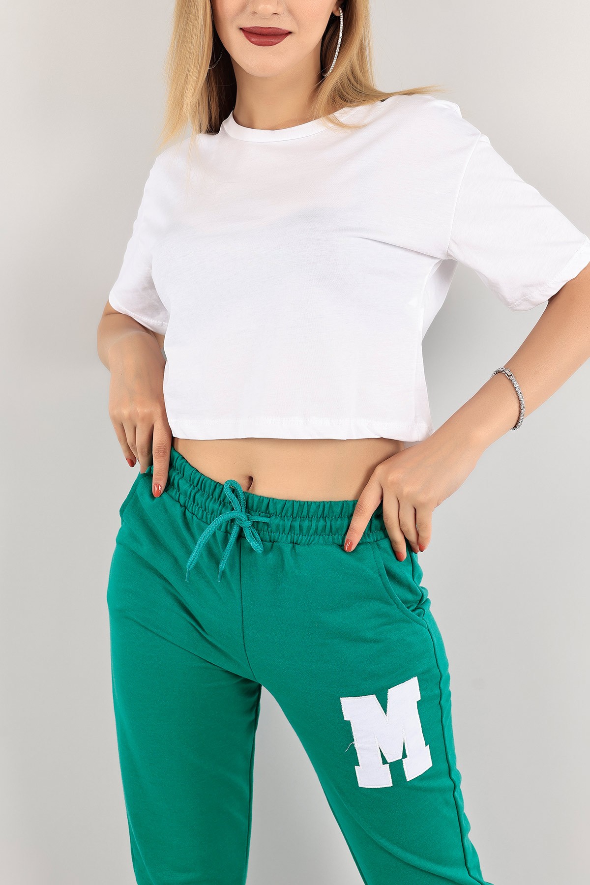 Beyaz Bisiklet Yaka Crop Tişört 117473