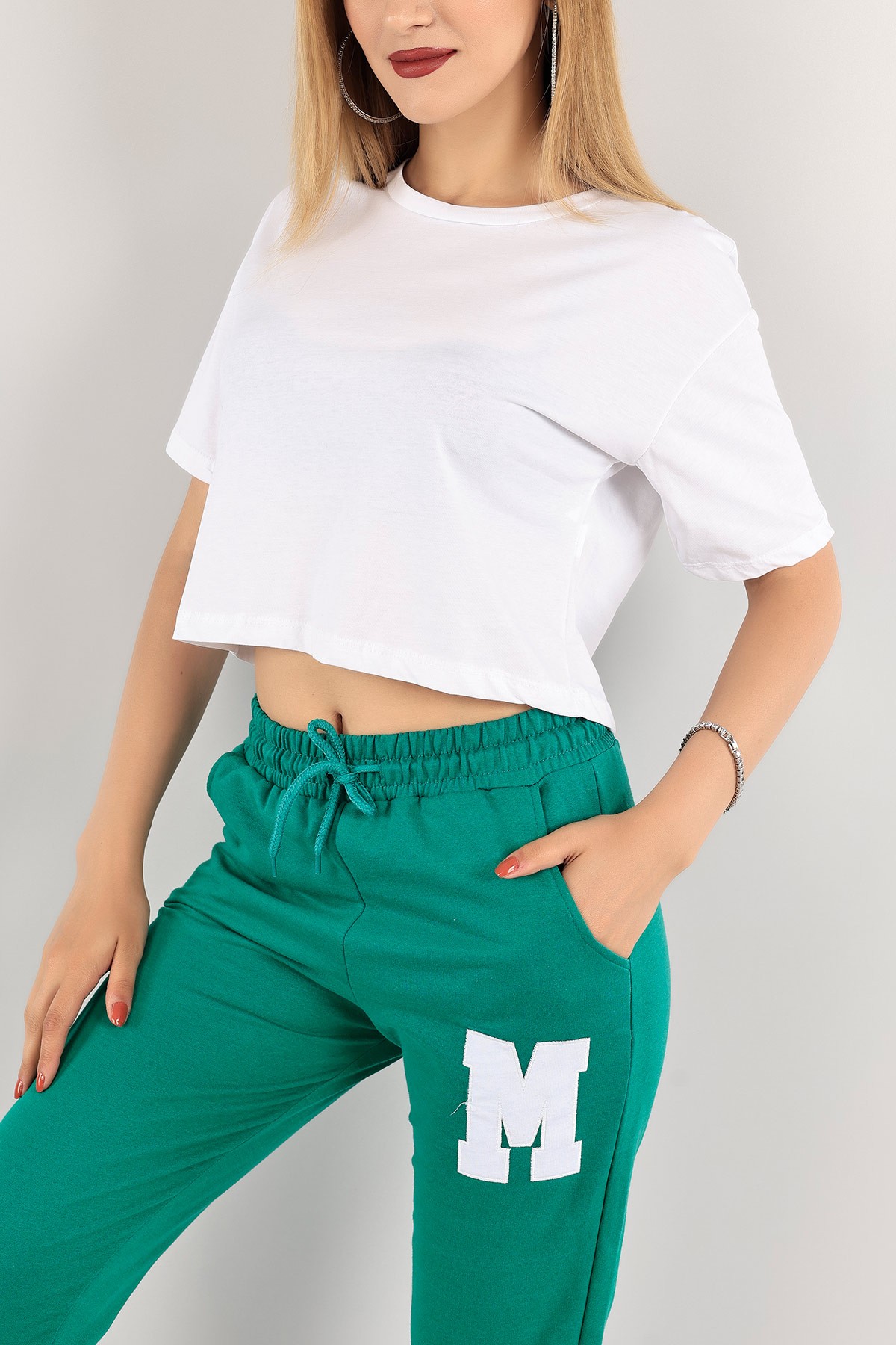 Beyaz Bisiklet Yaka Crop Tişört 117473