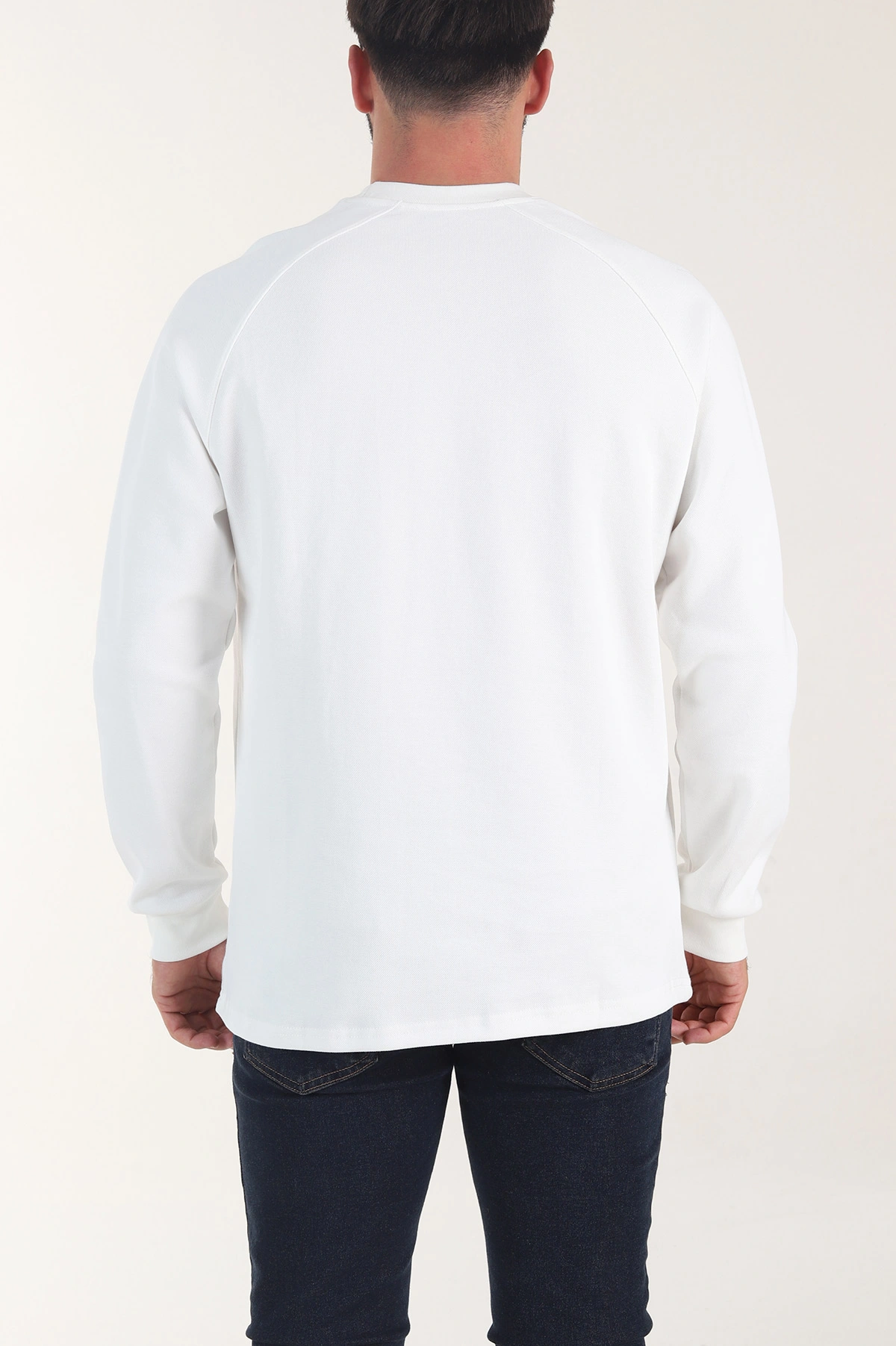 Beyaz Bisiklet Yaka Erkek Sweatshirt 406594