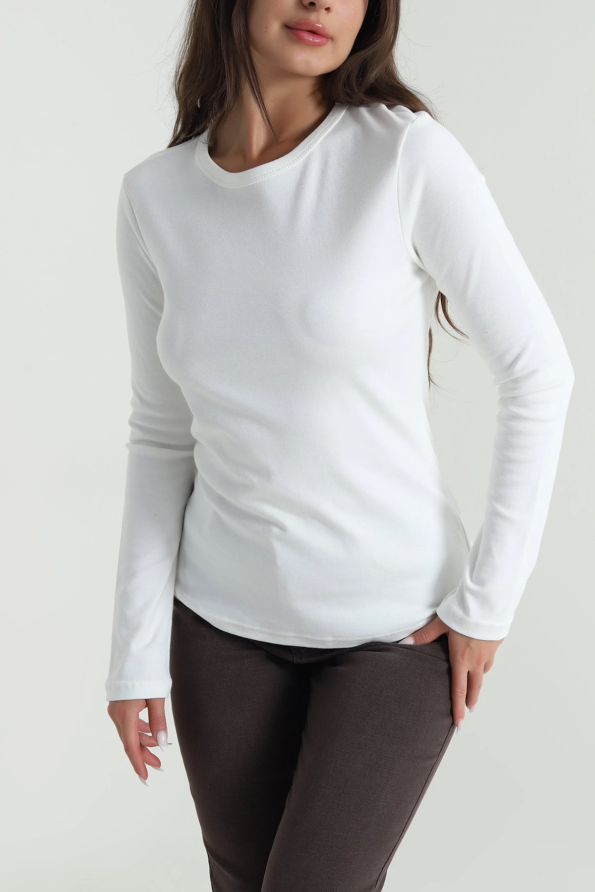 Beyaz Bisiklet Yaka Kadın Body Bluz 488617