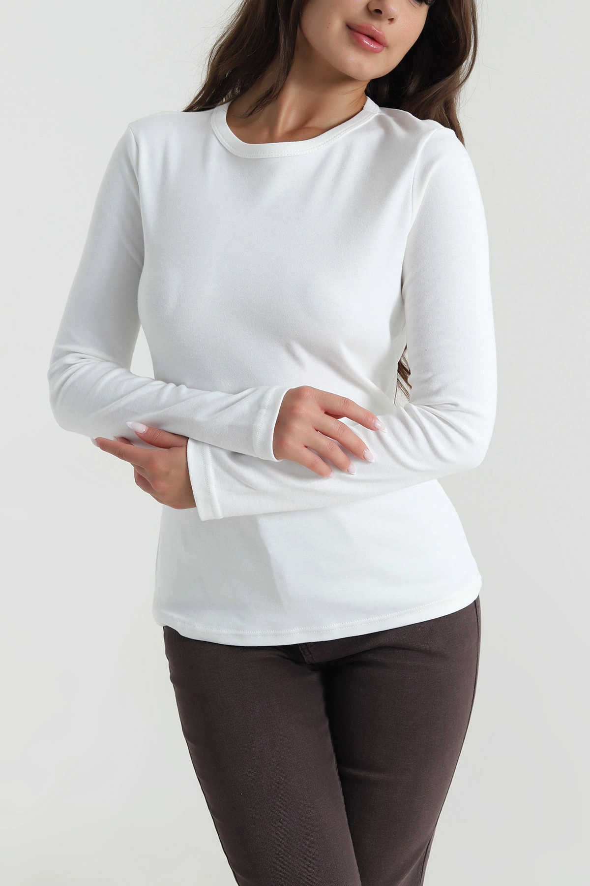 Beyaz Bisiklet Yaka Kadın Body Bluz 488617