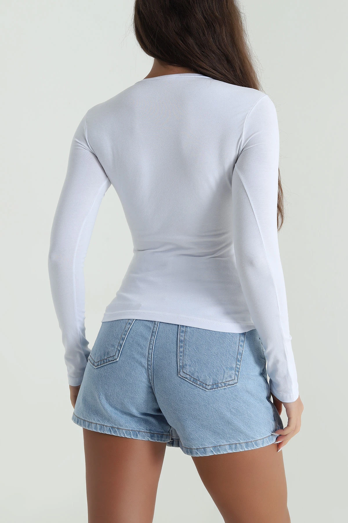 Beyaz Bisiklet Yaka Likralı Kadın Bluz 487856
