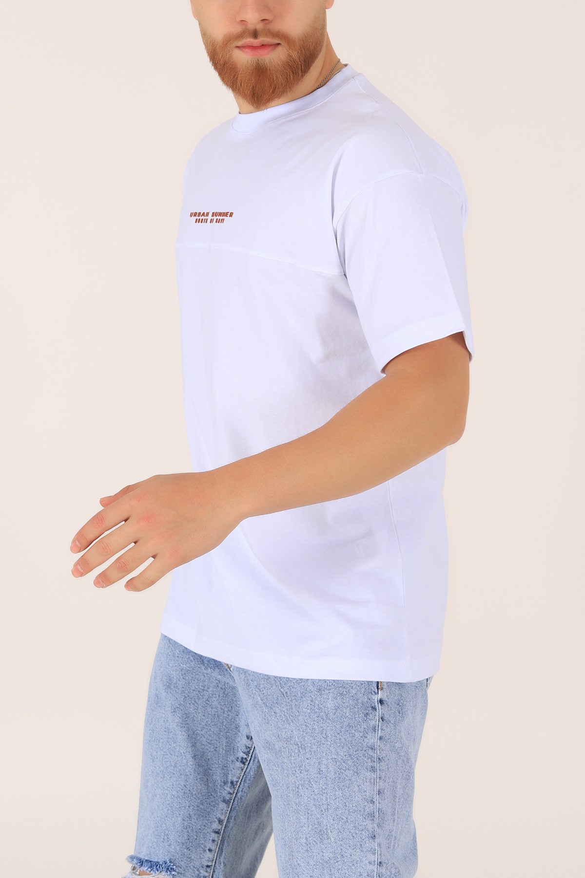 Beyaz Bisiklet Yaka Oversize Erkek Tişört 163274