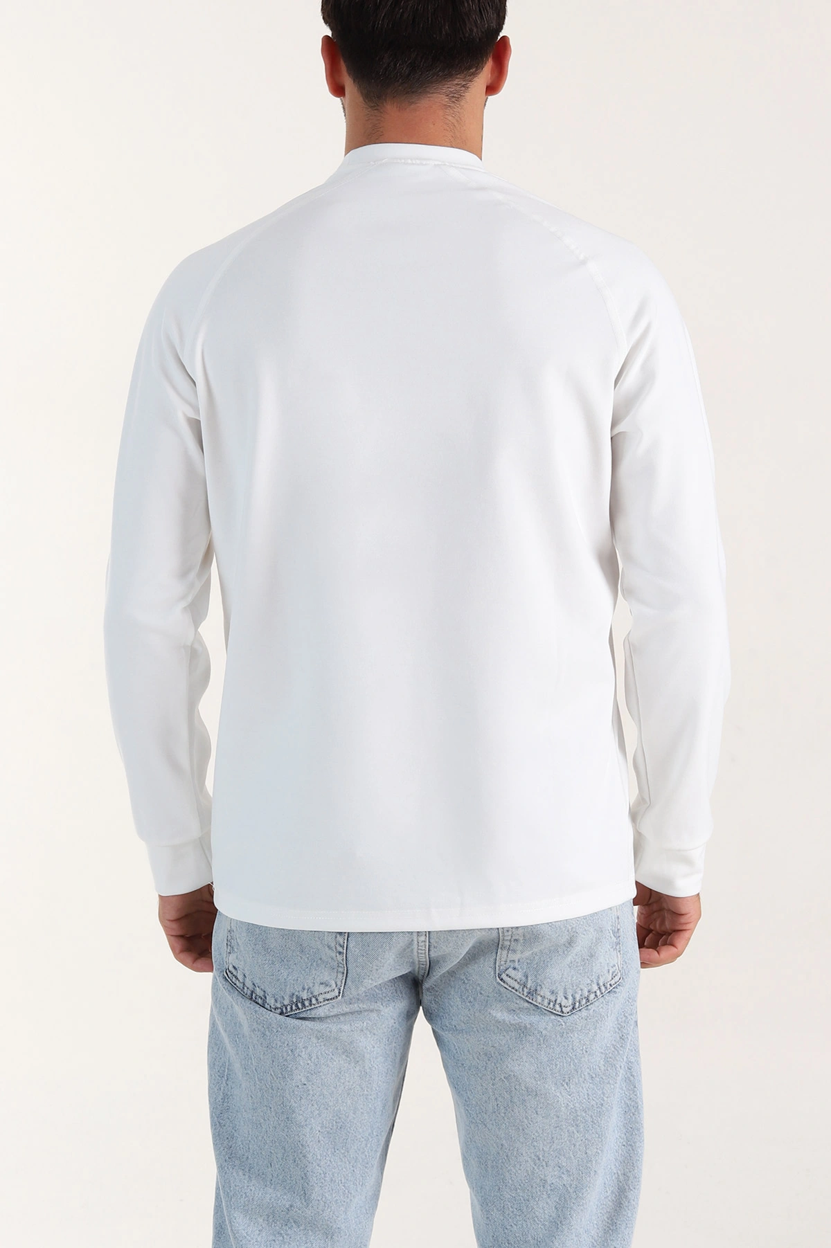 Beyaz Bisiklet Yaka Uzun Kollu Erkek Sweatshirt 396982
