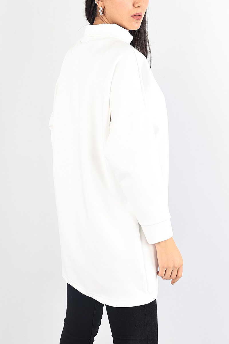 Beyaz Boğazlı Dalgıç Kumaş Tunik 88199