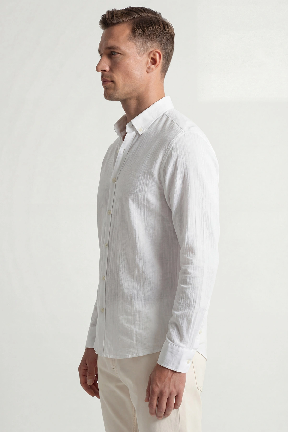 Beyaz Bohem Kumaş Erkek Gömlek 435821