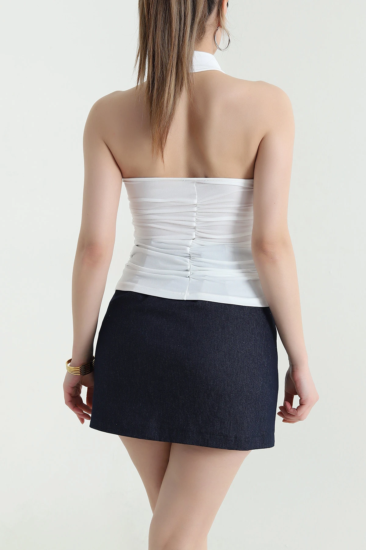 Beyaz Büzgülü Buzzy Kadın Bluz 443995