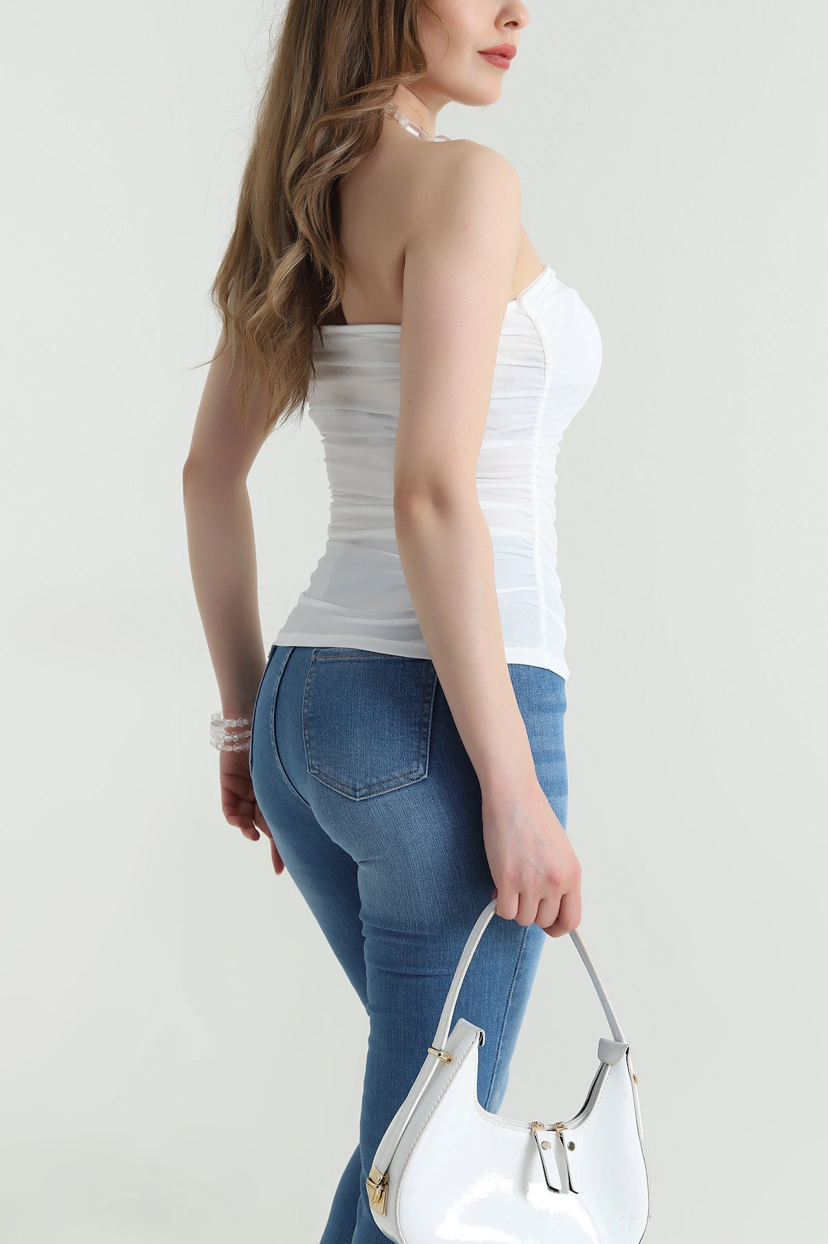 Beyaz Büzgülü Sandy Kadın Bluz 464705