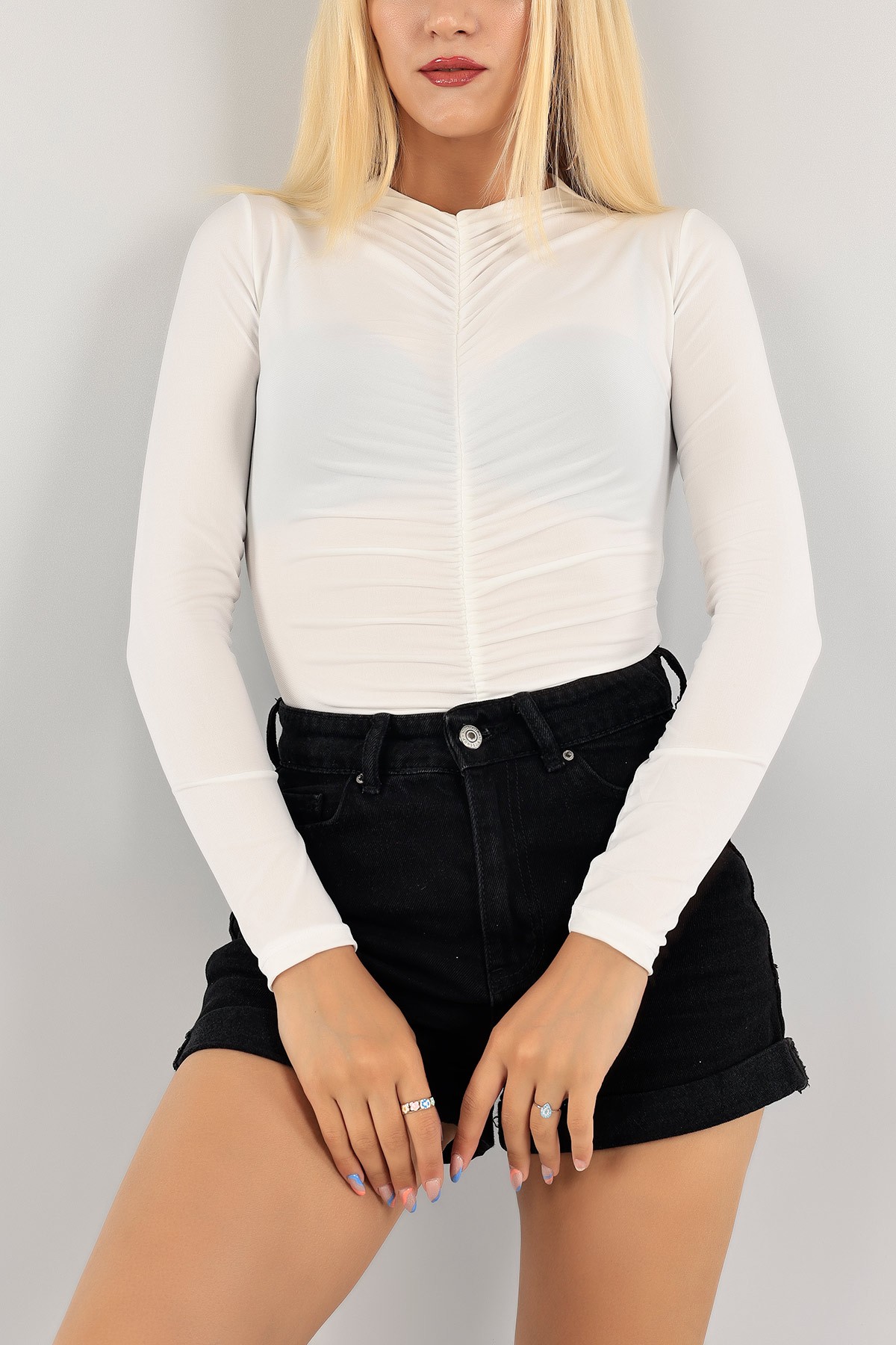 Beyaz Büzgülü Zıbın Bluz 125572