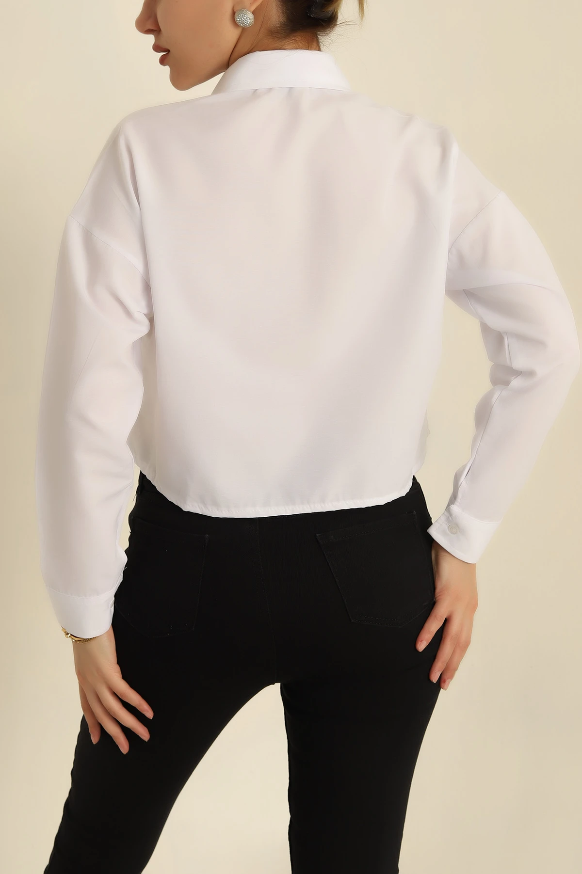 Beyaz Cepli Baskılı Poplin Bayan Gömlek 267517