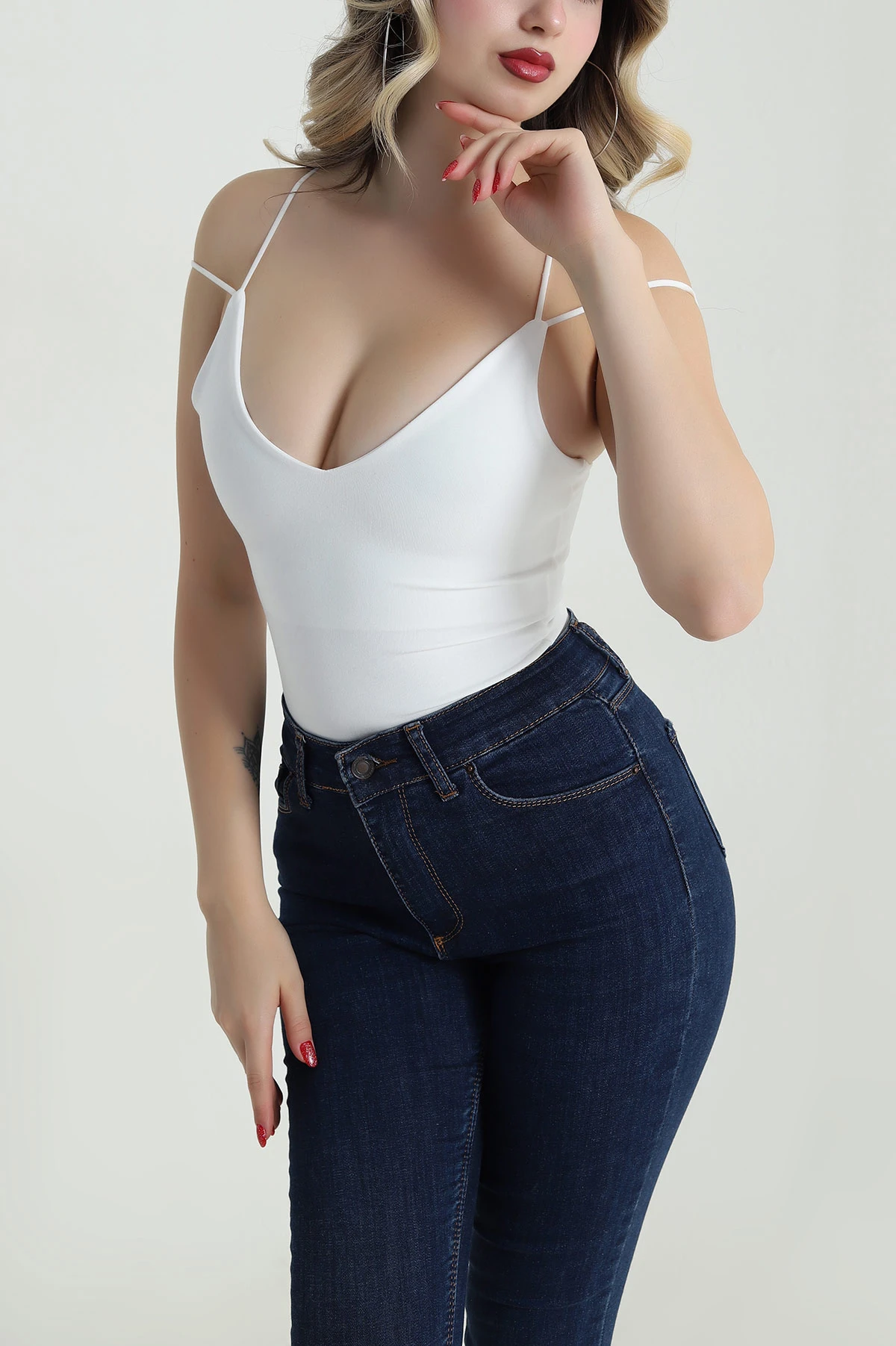 Beyaz Çıtçıtlı Kadın Zıbın Bluz 485494