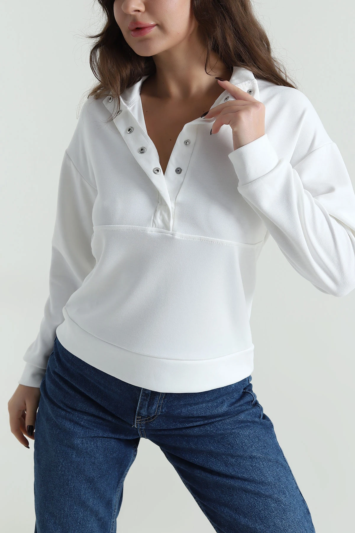 Beyaz Çıtçıtlı Oysho Kadın Bluz 497725