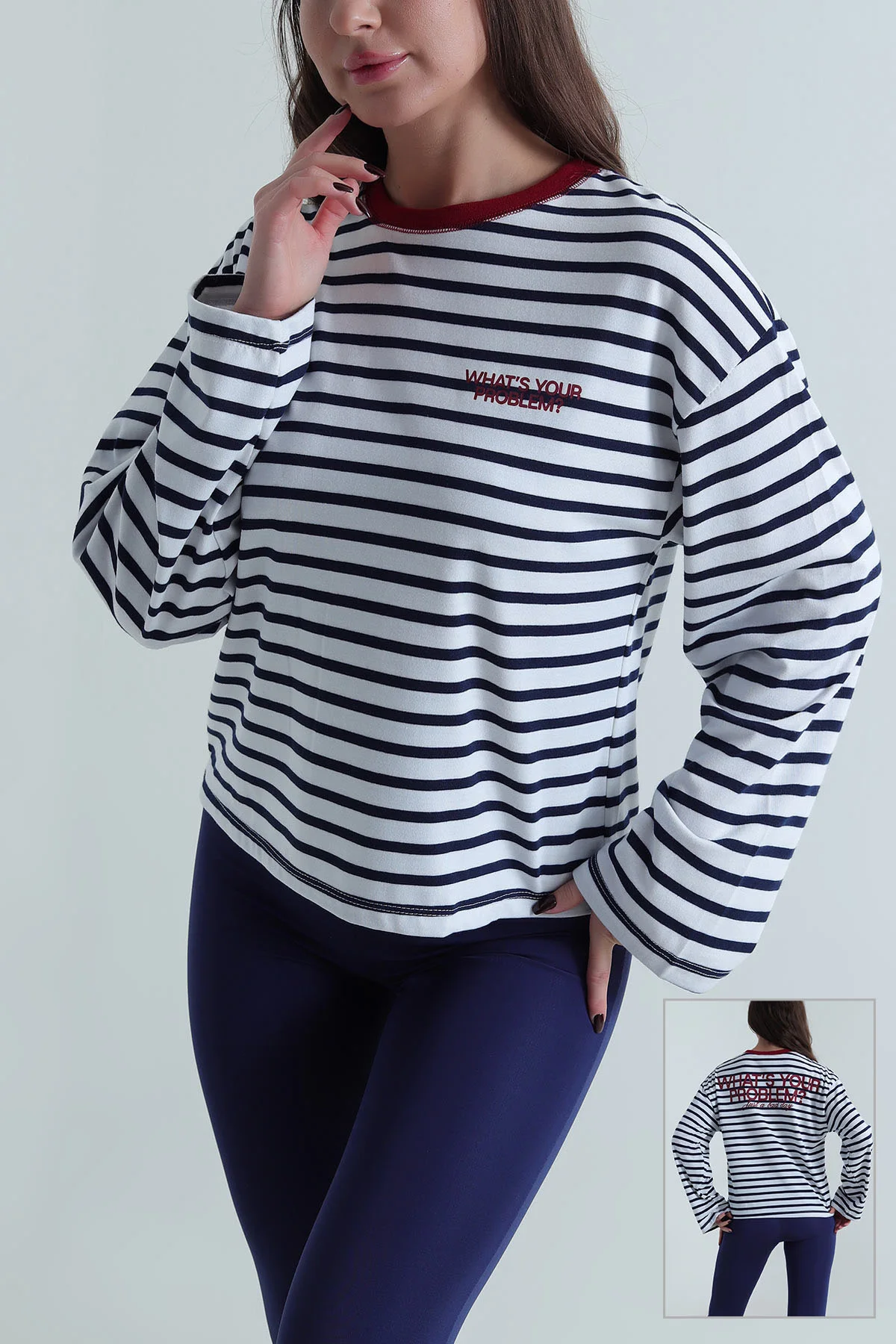 Beyaz Çizgili İnterlok Kadın Bluz 499139