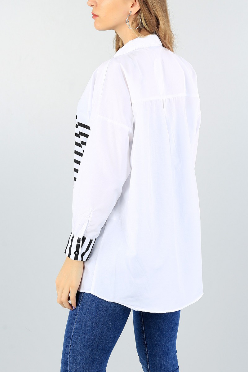 Beyaz Çizgili Tasarım Gömlek Tunik 57894