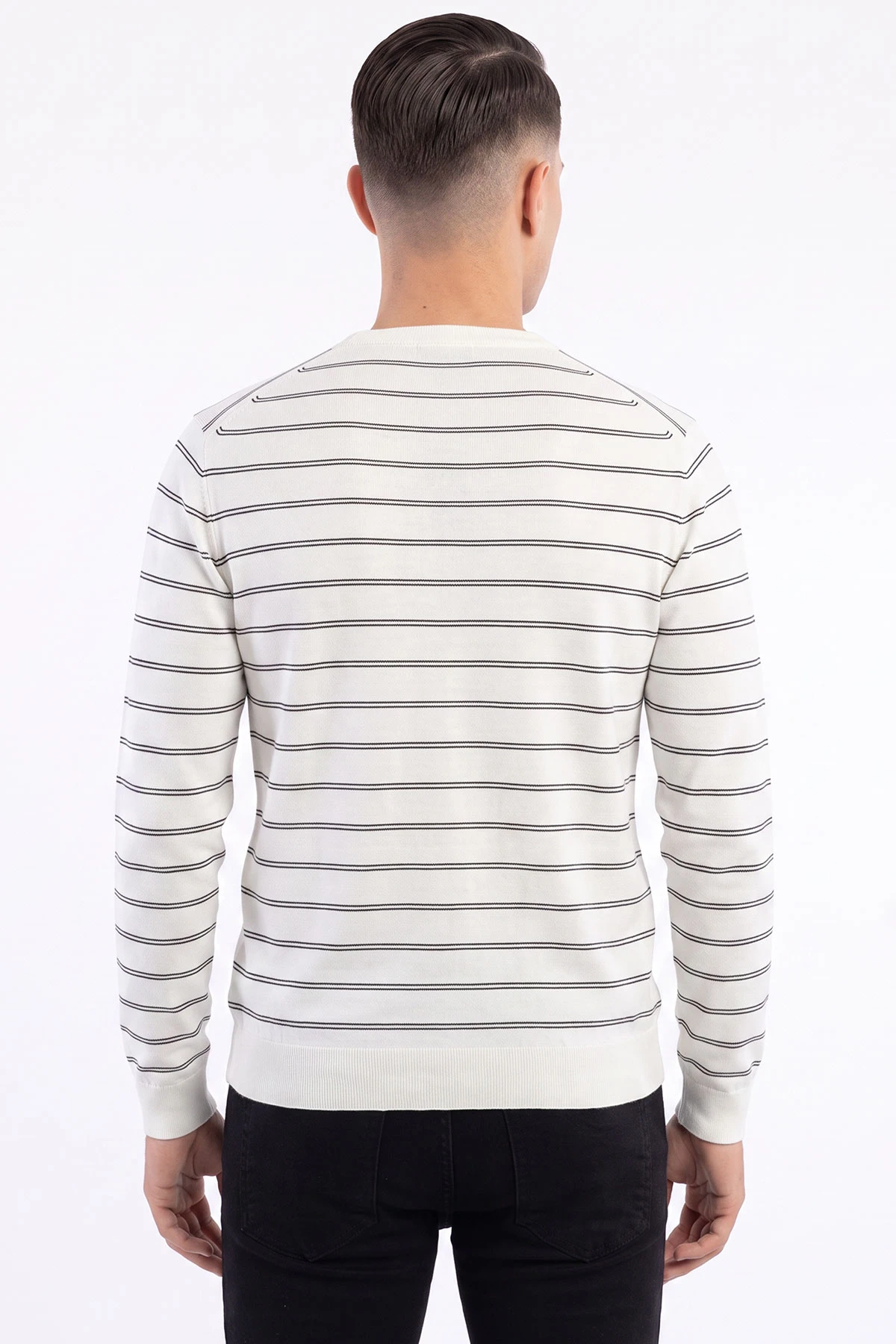 Beyaz Çizgili Viskon Triko Erkek Sweatshirt 482857