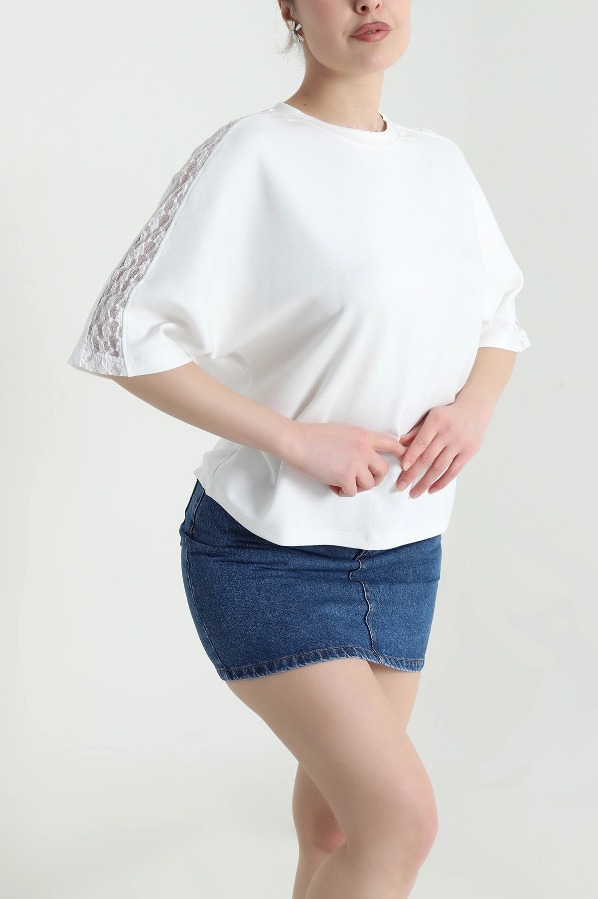 Beyaz Dantelli Modal Kadın Bluz 451361