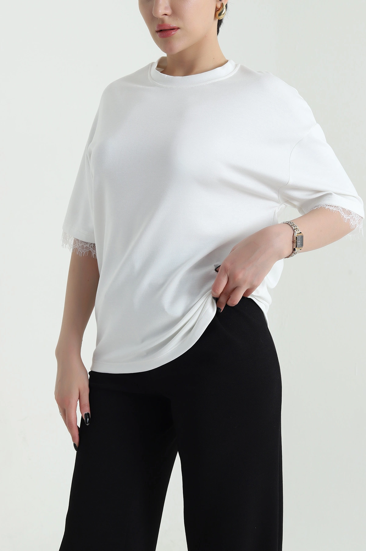 Beyaz Dantelli Modal Kadın Bluz 454074