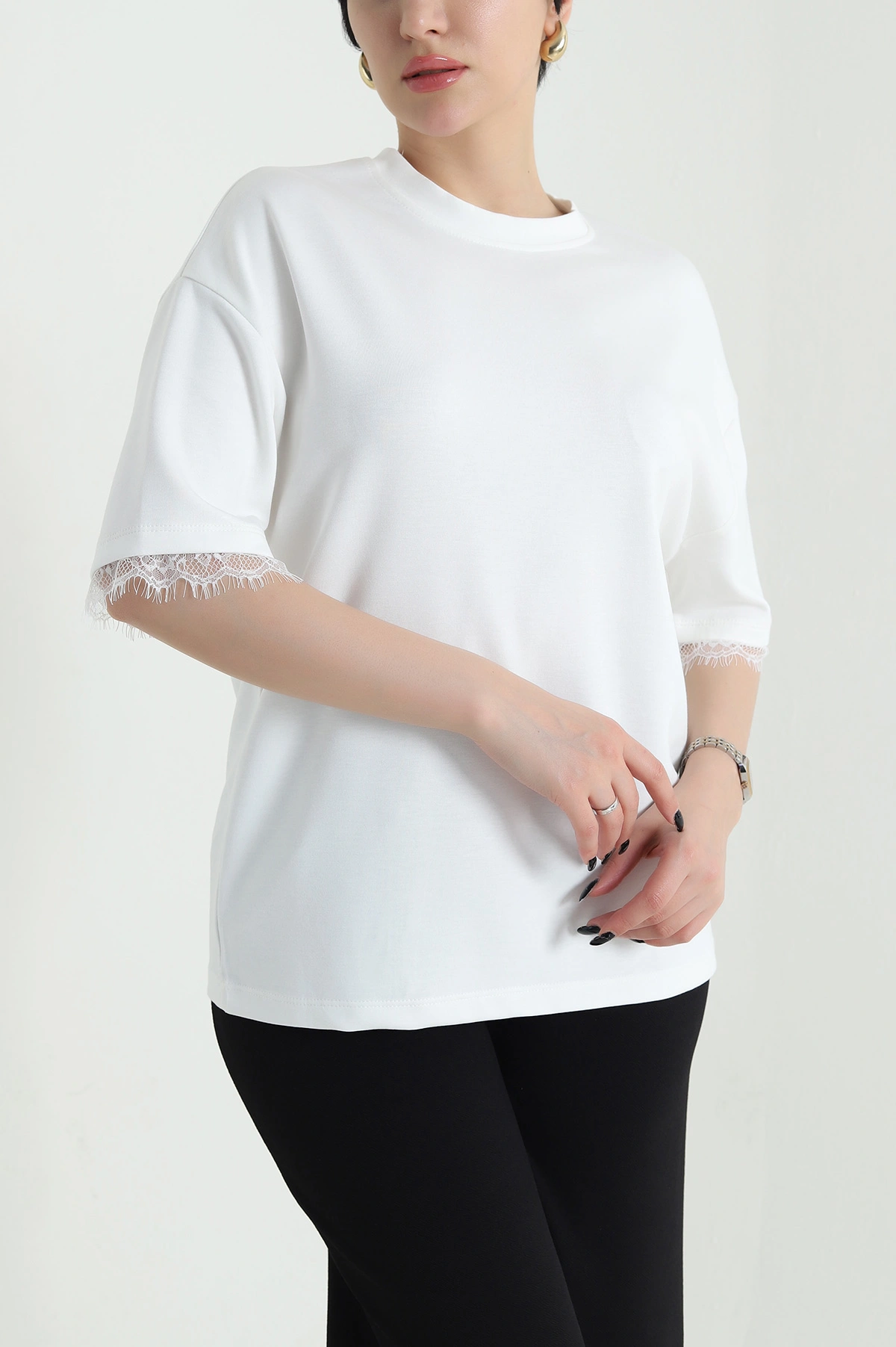 Beyaz Dantelli Modal Kadın Bluz 454074