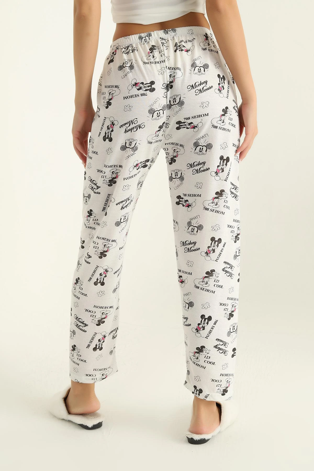 Beyaz Desenli Beli Lastikli Pijama Altı 290467