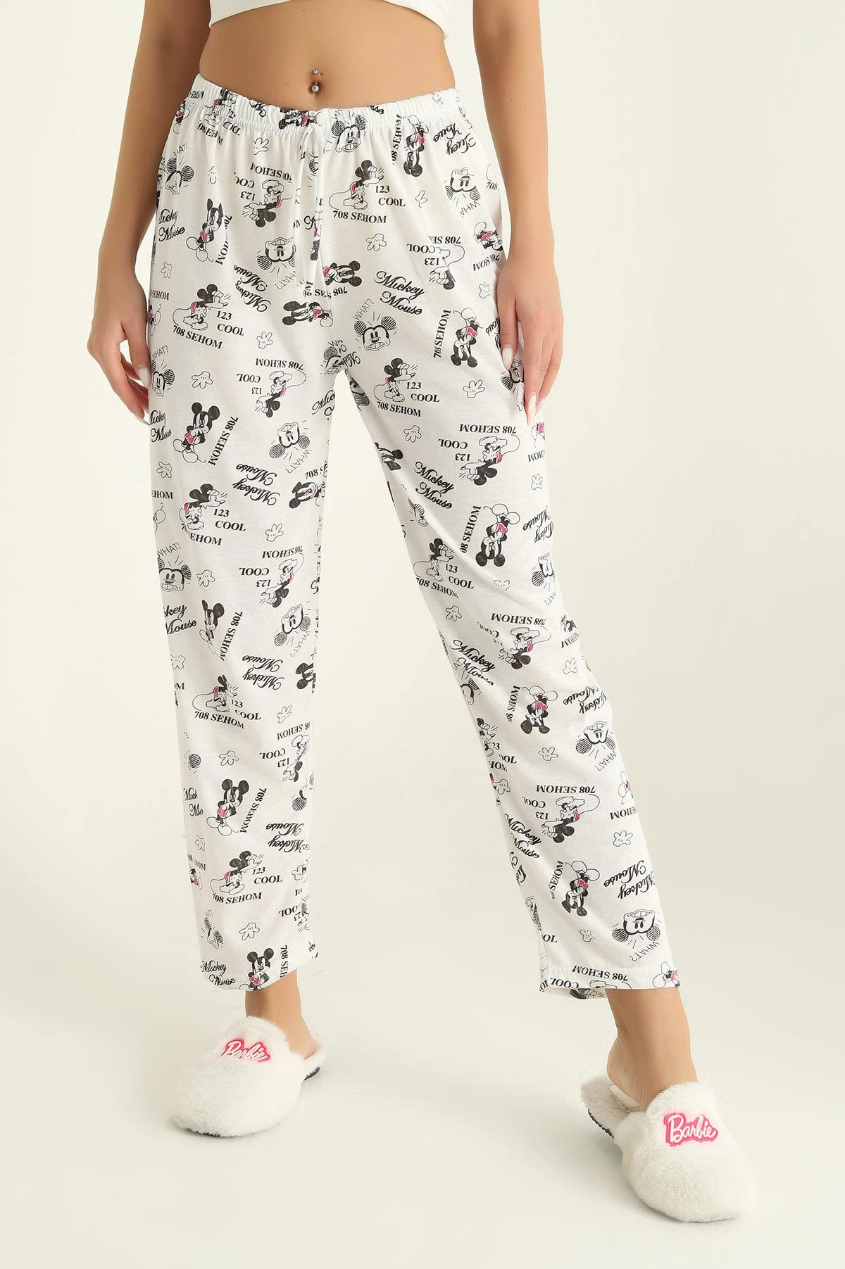 Beyaz Desenli Beli Lastikli Pijama Altı 290467