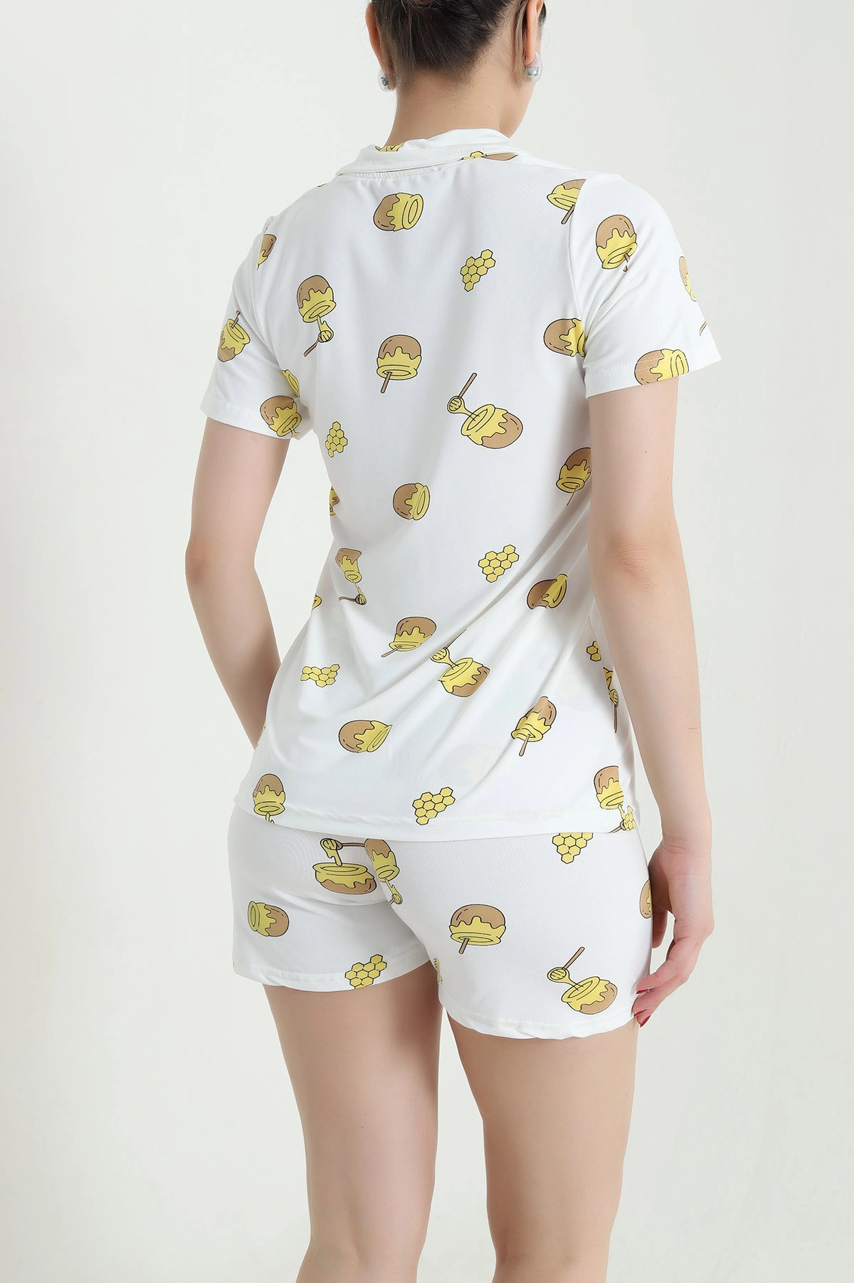 Beyaz Desenli Kadın Şortlu Pijama Takım 466512