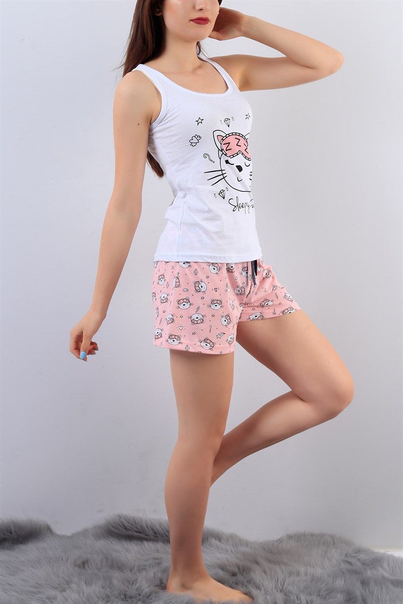 Beyaz Desenli Pijama Takımı 16022B
