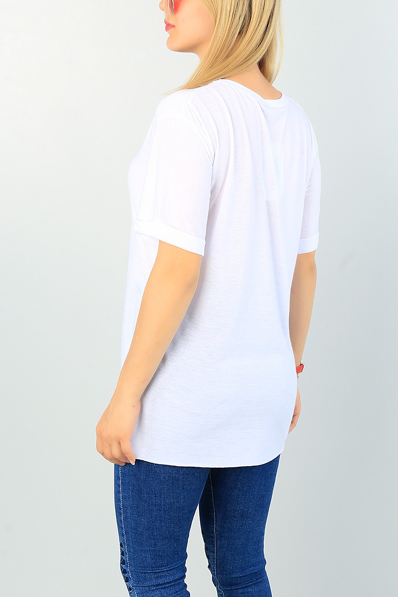 Beyaz Duble Kol Bayan Basic Tişört 67500