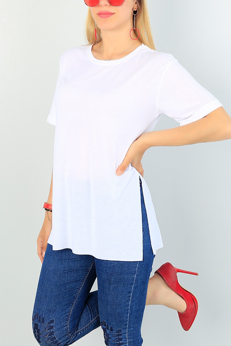 Beyaz Duble Kol Bayan Basic Tişört 67500