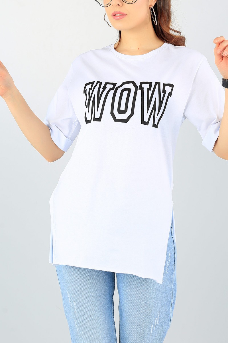 Beyaz Duble Kol Bayan Tişört 58789