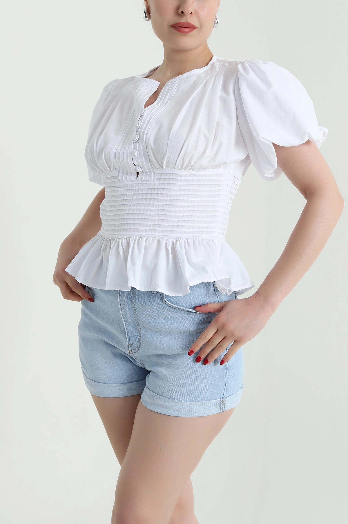 Beyaz Düğmeli Poplin Kadın Gömlek Bluz 466802