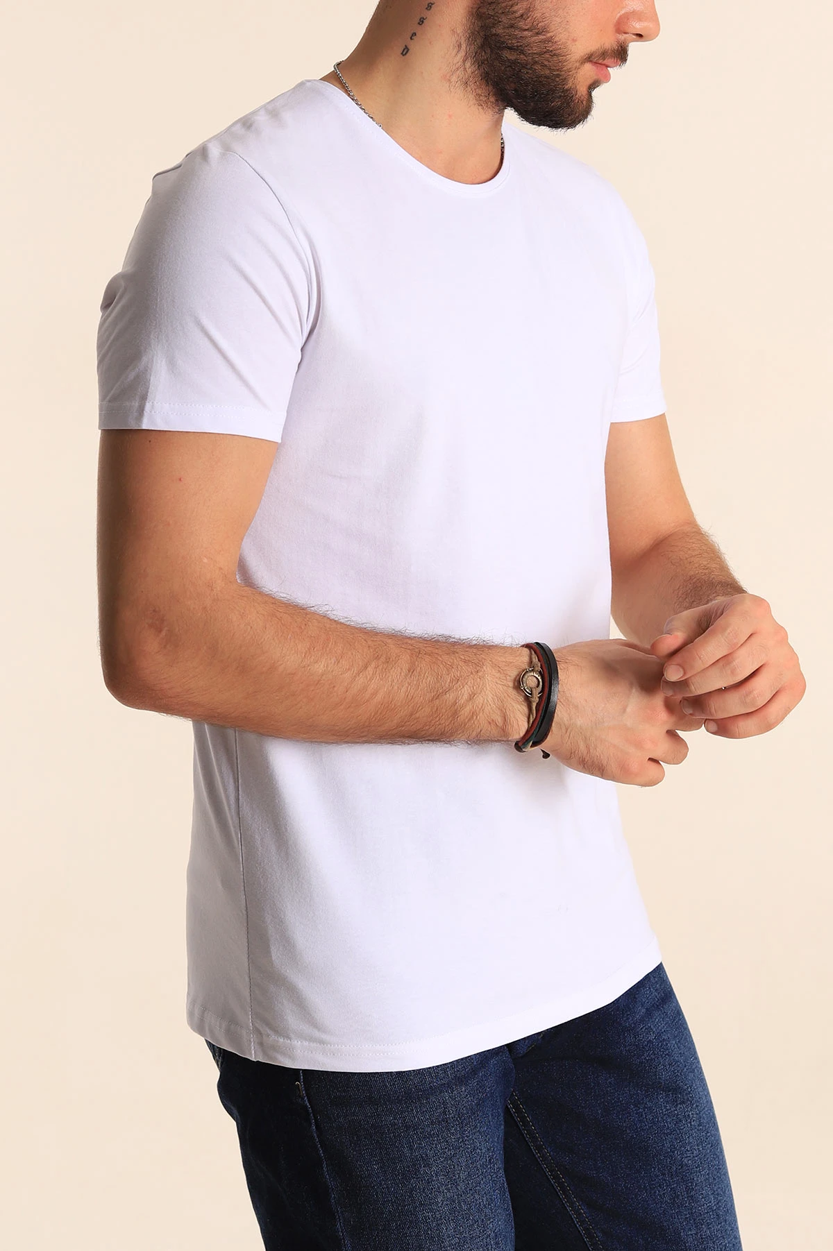 Beyaz Düz Kesim Basic Erkek Tişört 169578