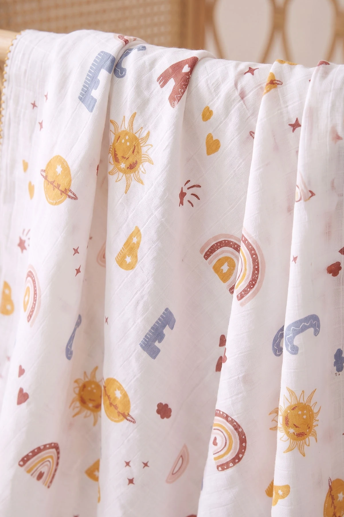 Beyaz Ekru (80*90 cm)   Kenarı Oyalı Tek Kat  Karışık Desen Müslin  Bebek Battaniye 477512