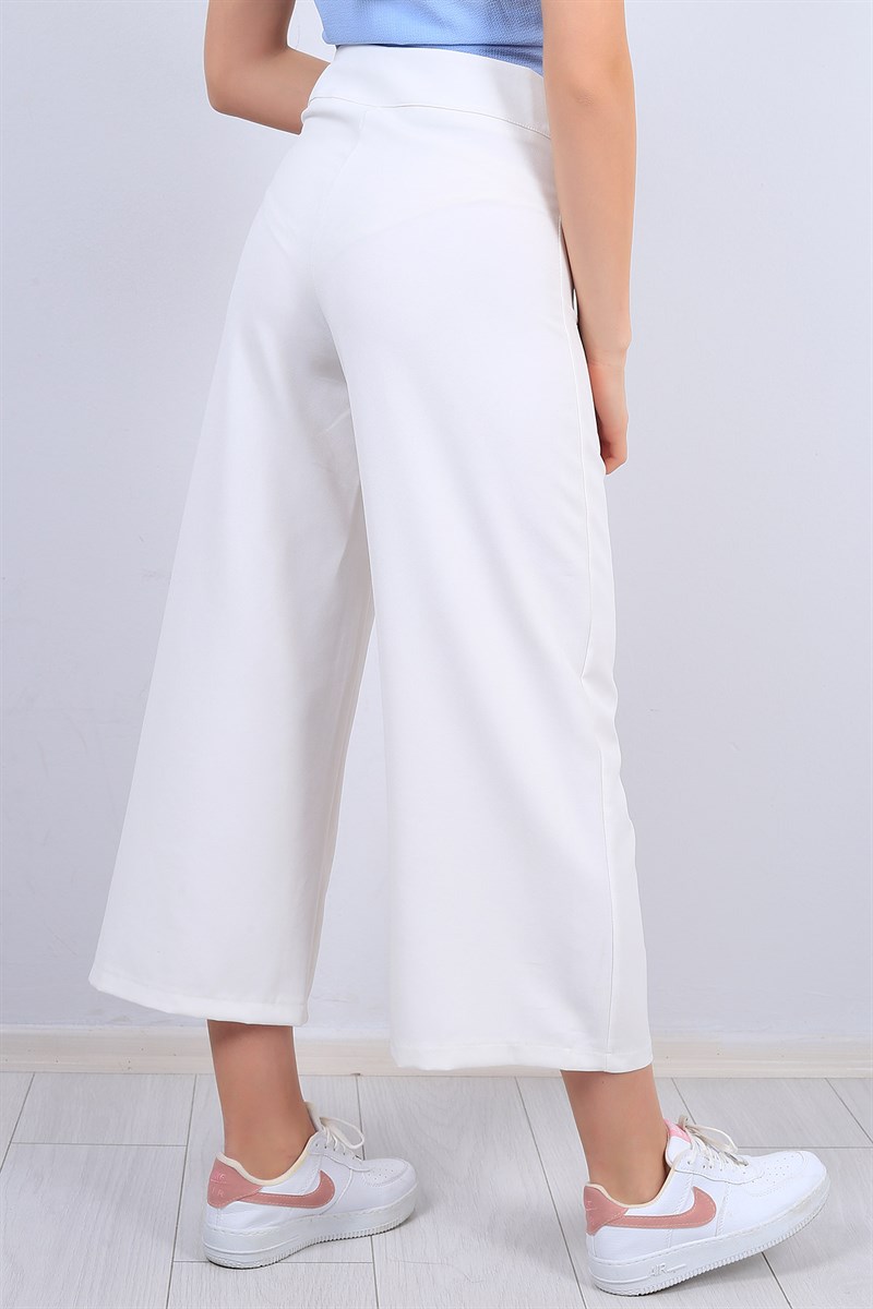 Beyaz Fermuar Detay Salaş Kumaş Pantolon 12446B