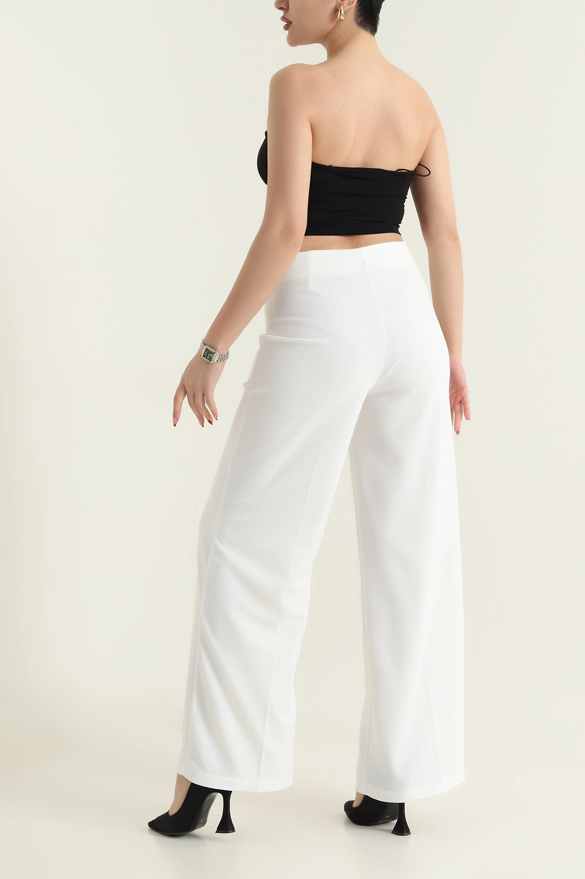 Beyaz Fermuarlı Crep Kadın Pantolon 435685