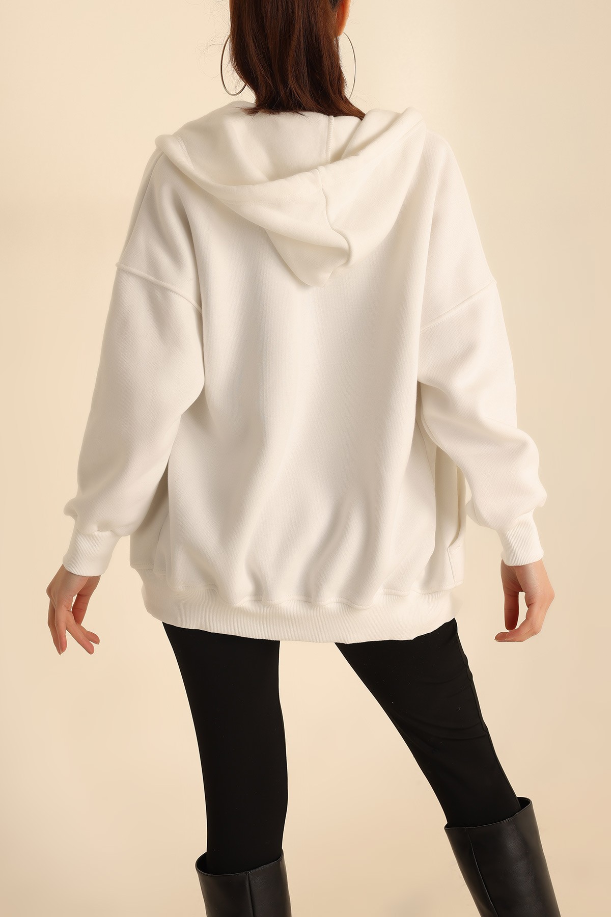 Beyaz Fermuarlı Şardonlu Bayan Sweat 221323