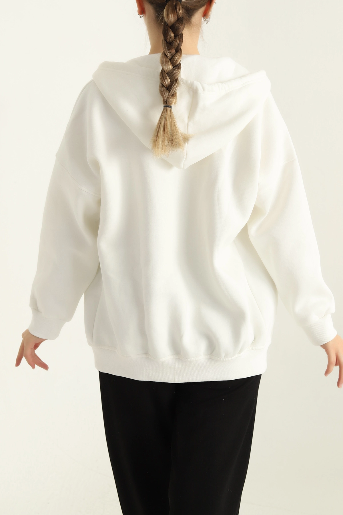 Beyaz Fermuarlı Şardonlu Bayan Sweat 292166