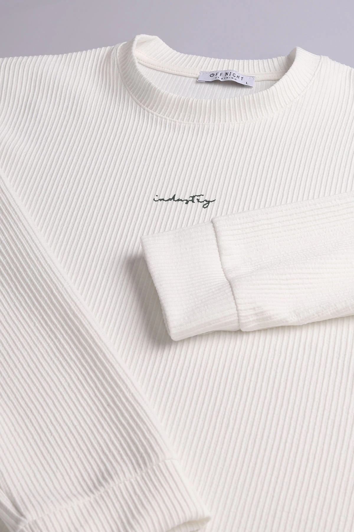 Beyaz Fitilli Bisiklet Yaka Yazı Detaylı Erkek Sweatshirt 396229
