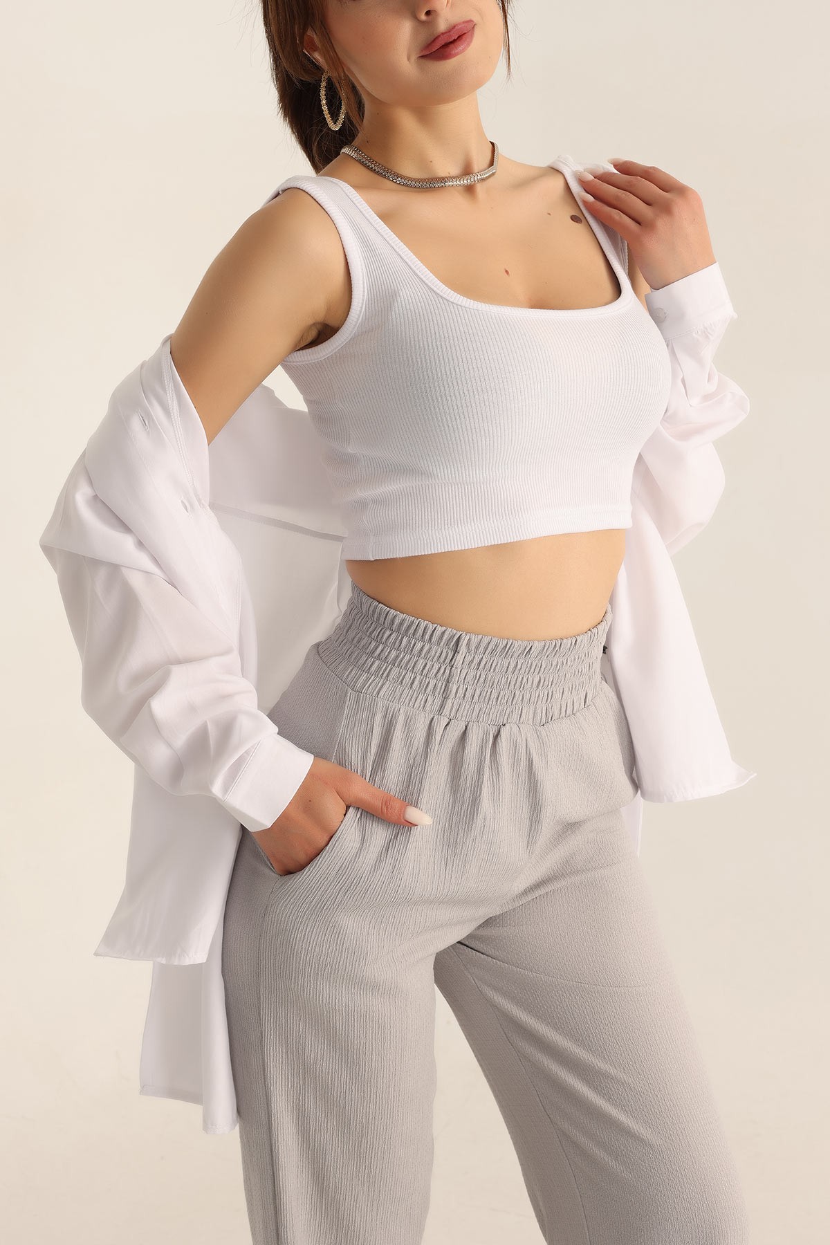 Beyaz Fitilli Crop Üst 178229